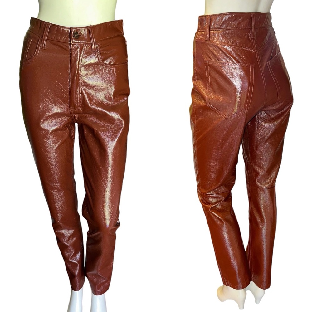 A&F 90s Straight Ultra High Rise Curve Love Mahogany Faux Leather Jeans Size 26